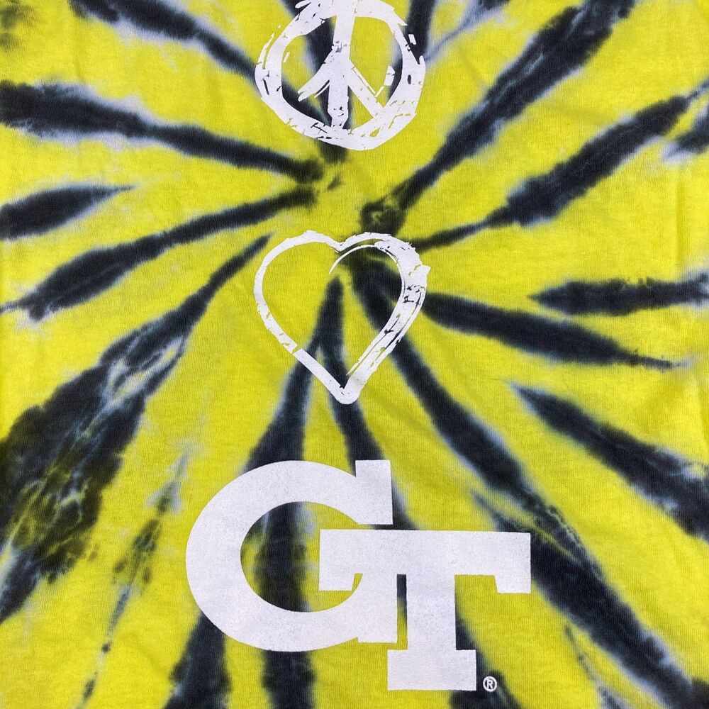 Georgia Tech Yellow Jackets Mens L Tie Dye T Shirt Peace Love GT Gildan